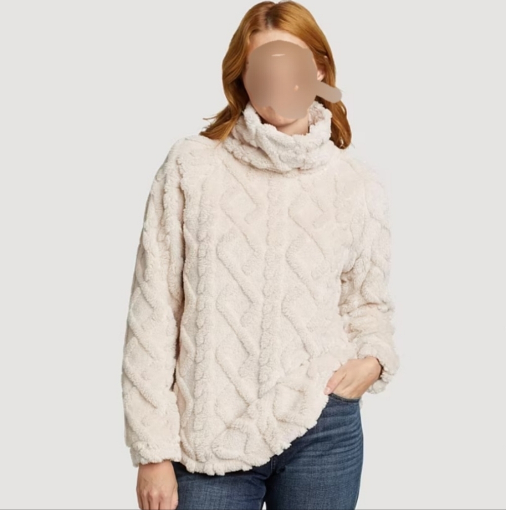 Eddie Bauer Off White Cable Fleece Pullover